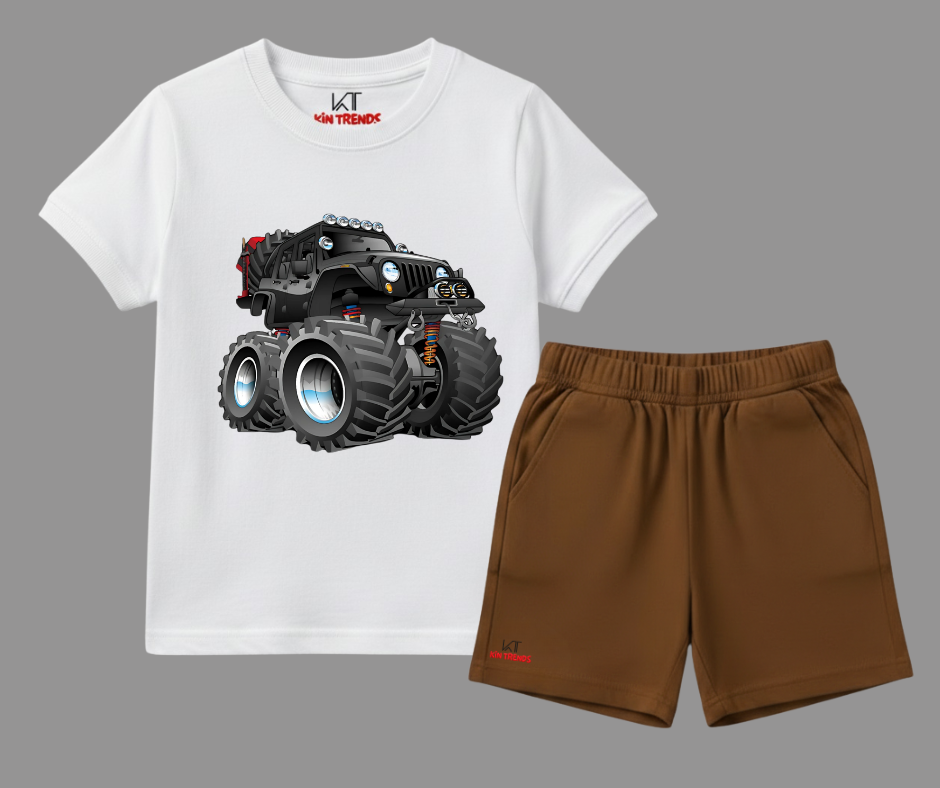 The Monster Truck Summer shorts Set | Kids T shirt and shorts| Mini Minors Kintrends