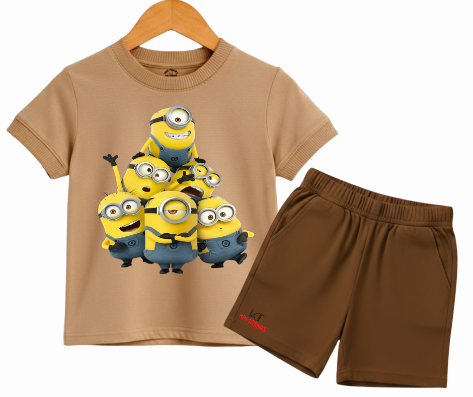 Minion Graphic T Shirt & Brown Pocket Shorts 2-Piece Set | Mini Minors Kintrends