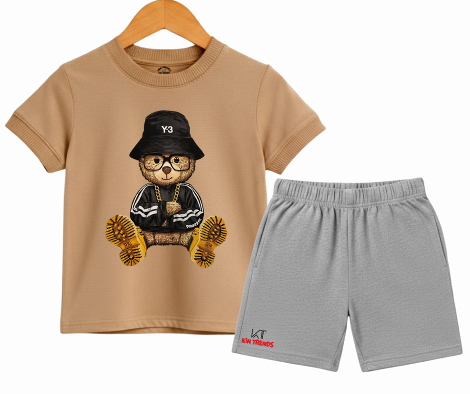 Street-Style Teddy Graphic T Shirt & Shorts Combo | Mini Minors Kintrends