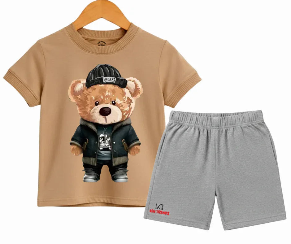 Boy’s Tan Teddy Bear T Shirt and  Shorts Set| Mini Minors Kintrends
