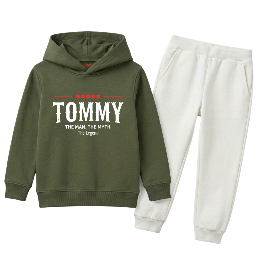 Tommy The Legend Typography Printed Kids Winter Fleece Tracksuit - 2 Pcs