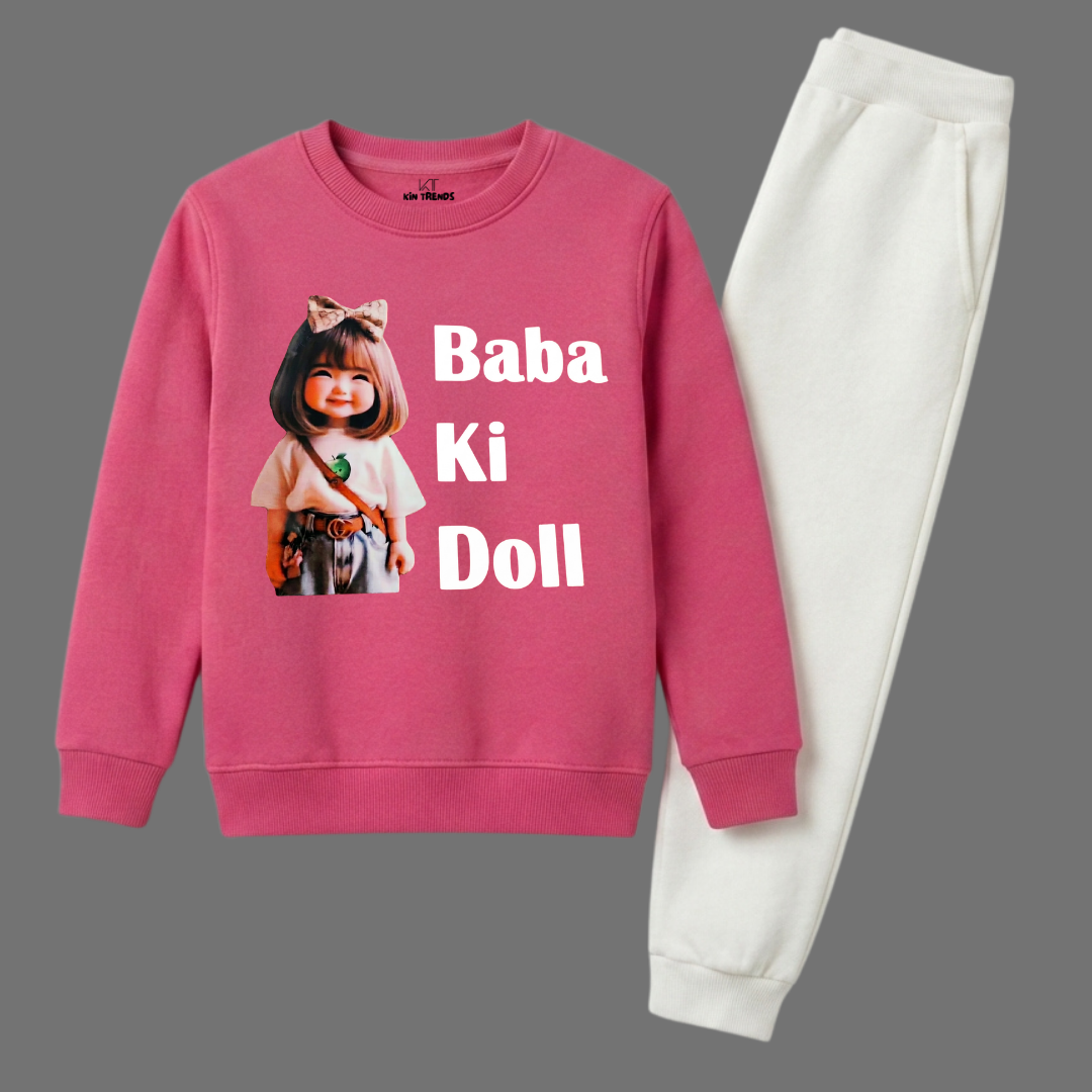 Baba Ki Doll Girls Winter Sweatshirt Tracksuit - 2 Pcs