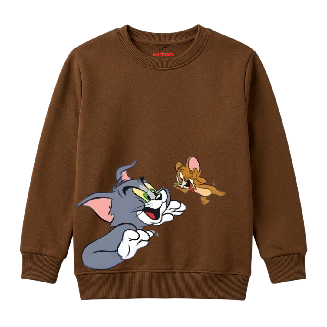 Tom and Jerry Classic Cartoon Action Graphic Kids Winter Crewneck Sweatshirt