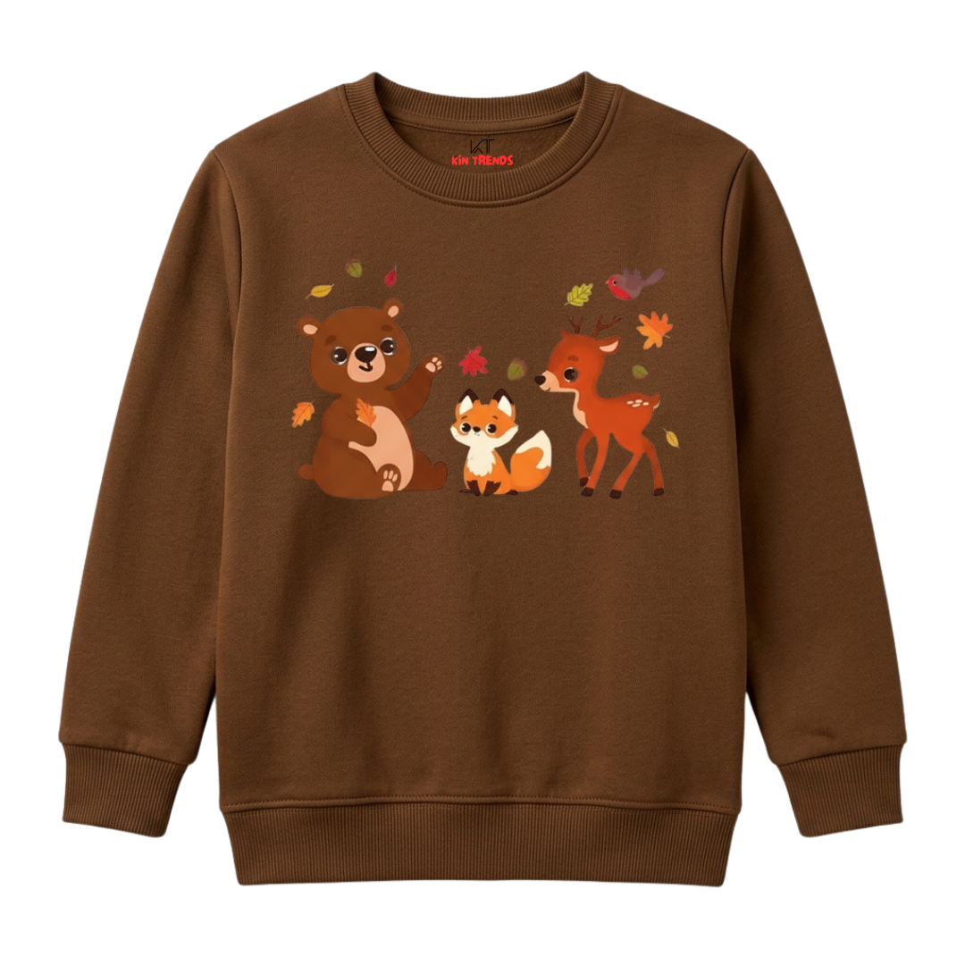 Cute Autumn Forest Friends Bear Fox Deer Kids Winter Crewneck Sweatshirt