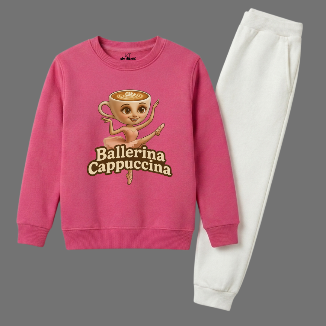 Ballerina Cappuccina Coffee Cartoon Girls Tracksuit - 2 Pcs