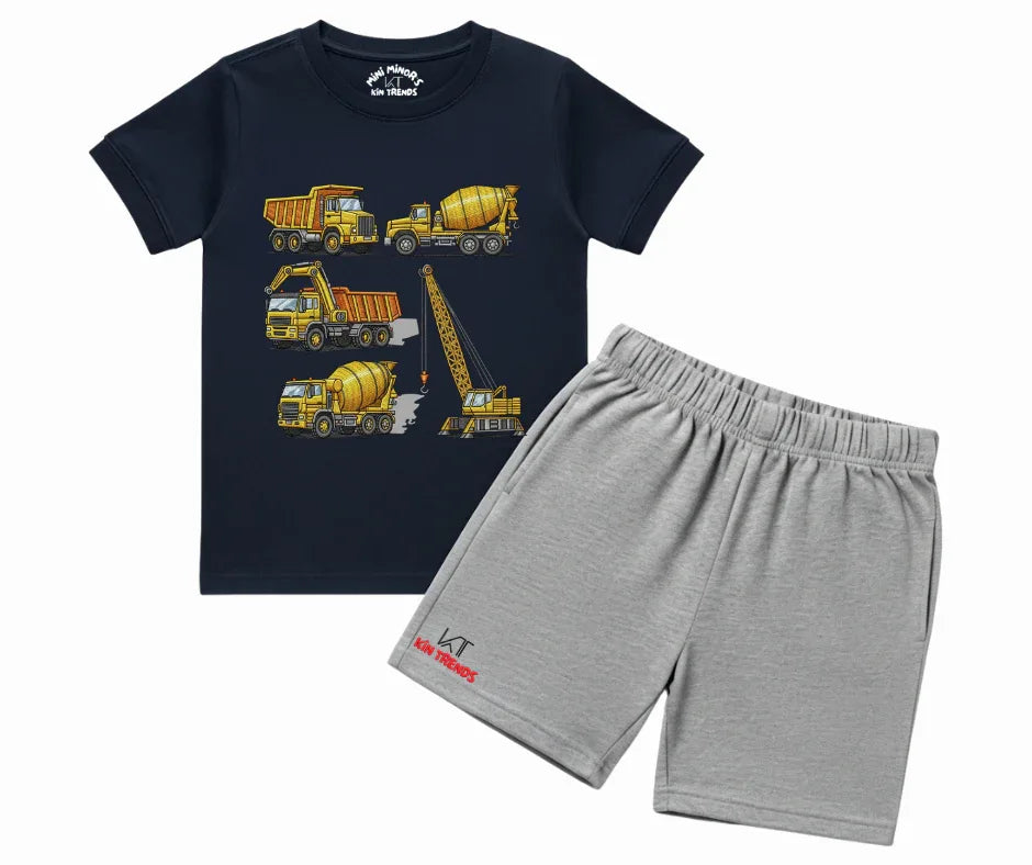 Trucks & Crane Shorts Set (Not Embroidered) | Mini Minors Kin Trends