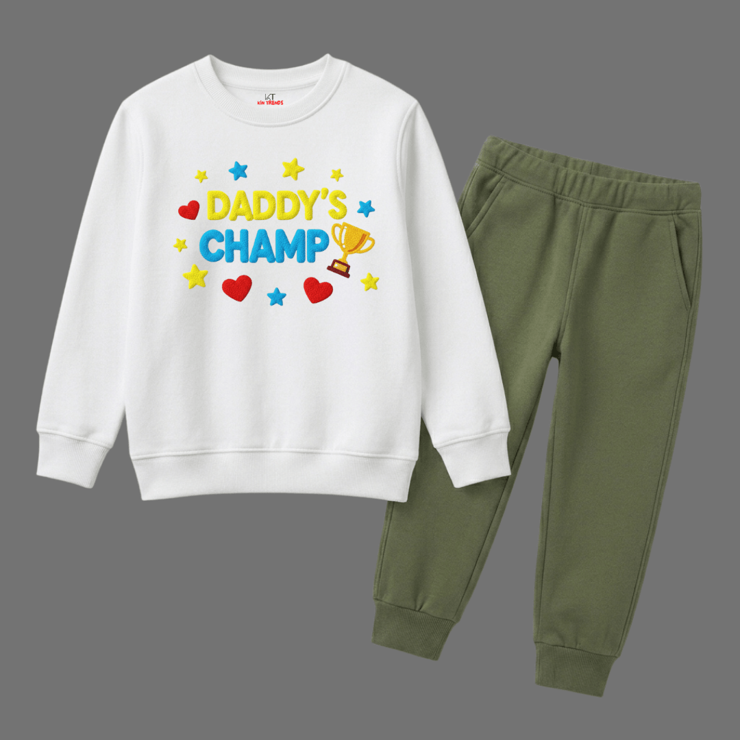 White Sweatshirt & Olive Jogger Set – Daddy's Champ Outfit