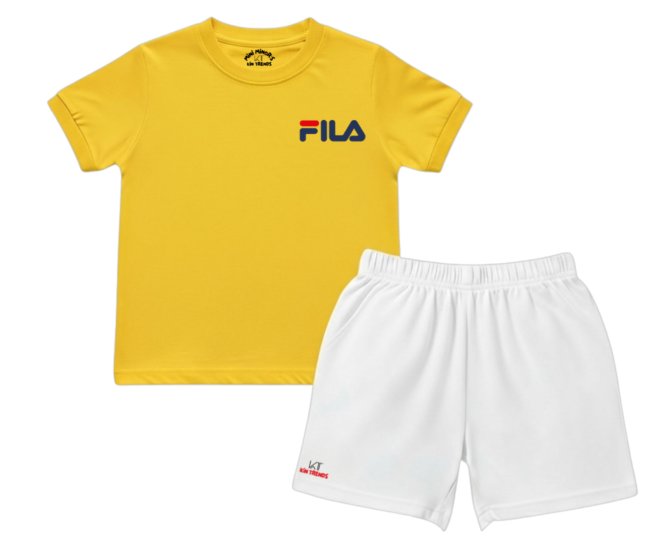 FILA D2 Summer shorts Set | Kids T shirt and shorts| Mini Minors Kintrends