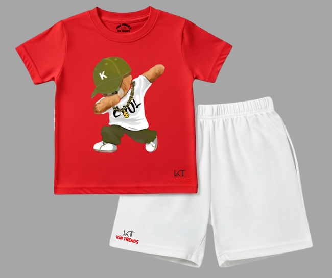 Cool Move Red & White 2 Piece Summer Shorts set | Mini Minors Kintrends Hover Image