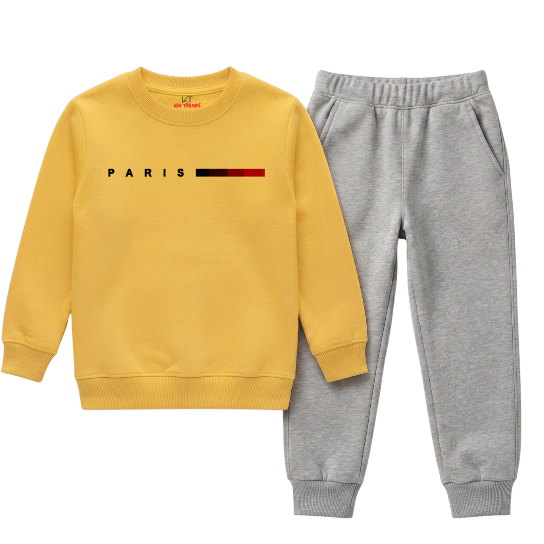 Kids Yellow & Grey Paris Graphic Print Winter Clothing Set