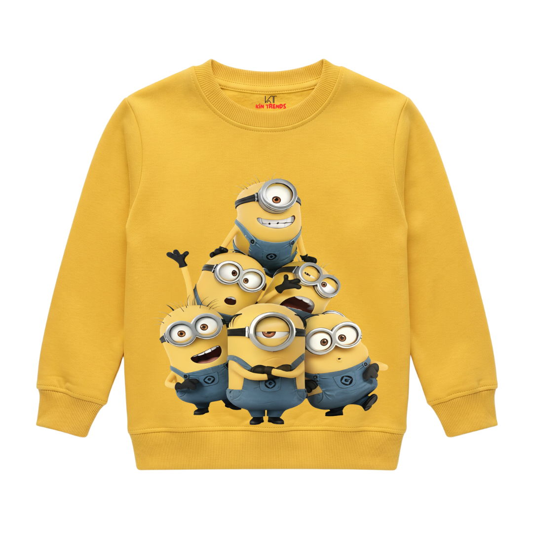 Minions Cartoon Characters Printed Kids Winter Fleece Sweatshirt
