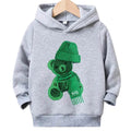 (Not Embroidered) Printed Greeny Bear Warm Fleece Hoodie - Kin Trends