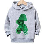 (Not Embroidered) Printed Greeny Bear Warm Fleece Hoodie - Kin Trends
