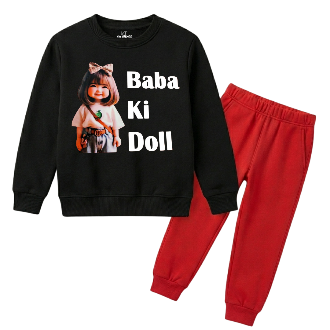 Baba Ki Doll Girls Winter Sweatshirt Tracksuit - 2 Pcs