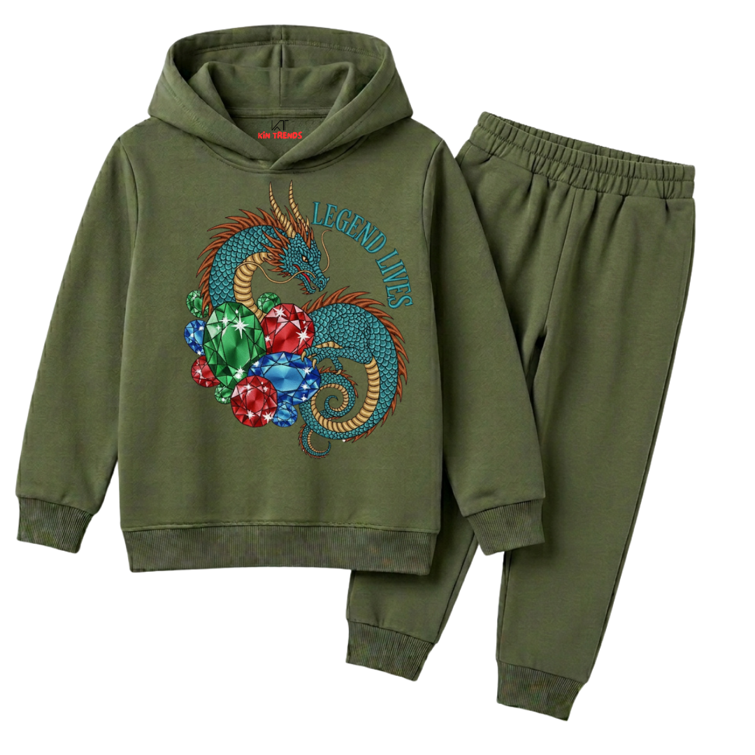 Dragon Legend Lives Graphic Winter Fleece Tracksuit - 2 Pcs