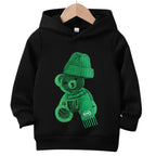 (Not Embroidered) Printed Greeny Bear Warm Fleece Hoodie - Kin Trends