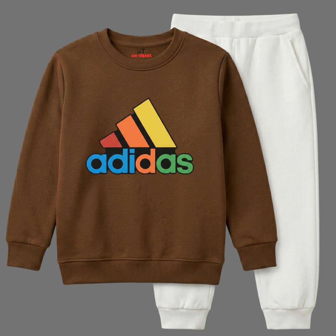 Kids Coffee Brown & White Addi Rainbow Graphic Winter Suit