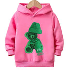 (Not Embroidered) Printed Greeny Bear Warm Fleece Hoodie - Kin Trends