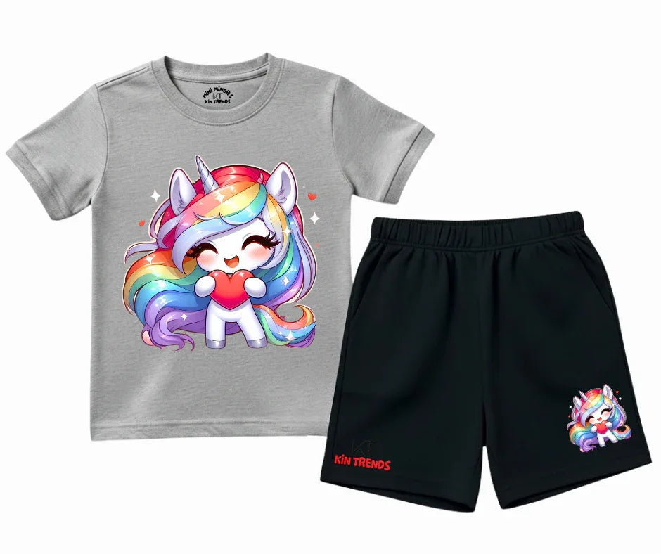 Heart Hugger Unicorn Shorts Set | Mini Minors Kintrends