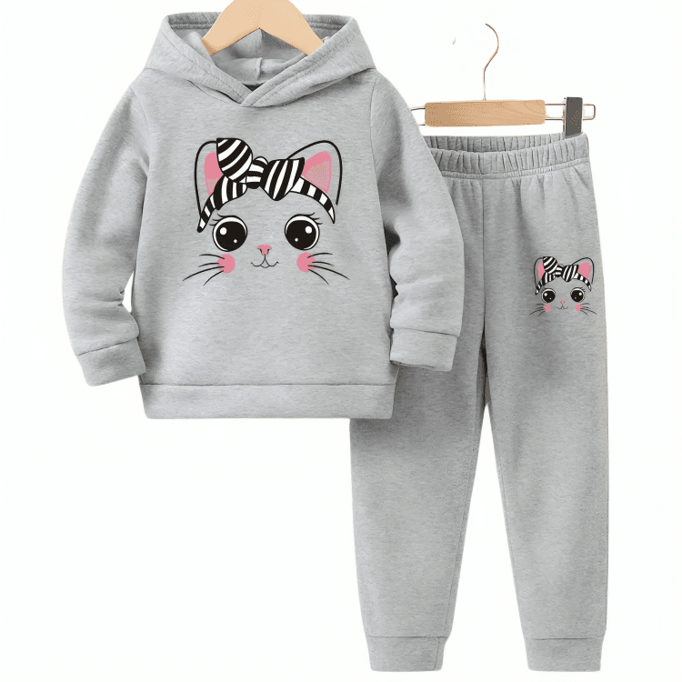 Girls Cat Fleece Hoodie Tracksuit - Kin Trends