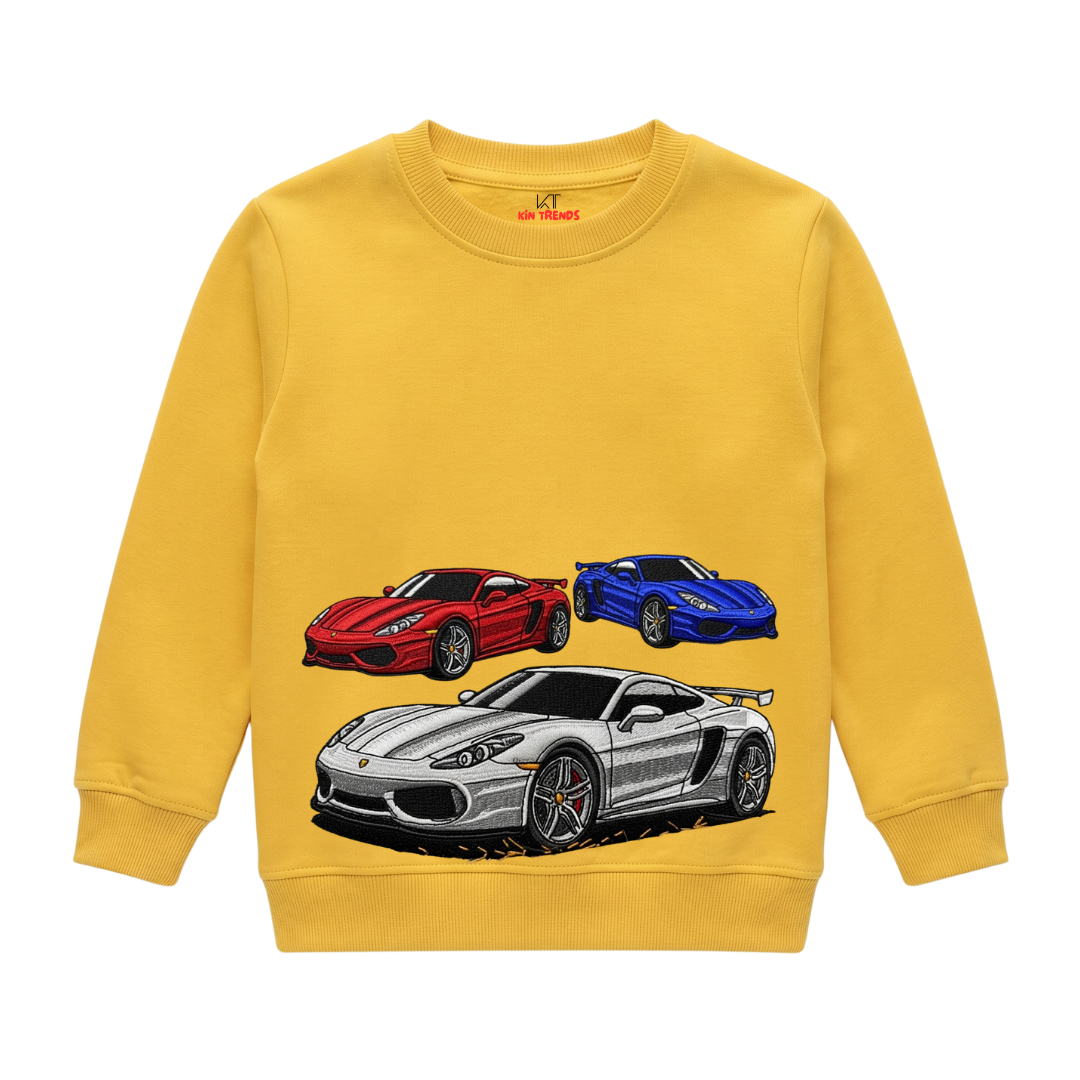Turbo Supercars Speed Racing Trio Graphic Kids Winter Crewneck Sweatshirt