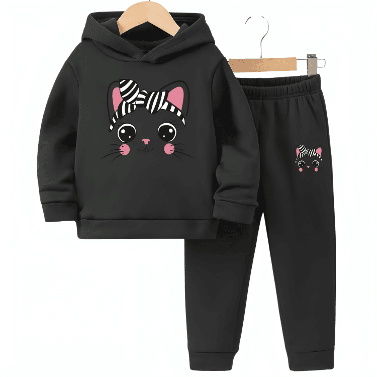 Girls Cat Fleece Hoodie Tracksuit - Kin Trends