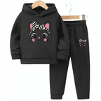 Girls Cat Fleece Hoodie Tracksuit - Kin Trends