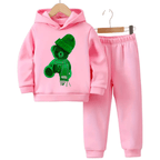 Printed Greeny Bear Fleece Hoodie Tracksuit - Kin Trends