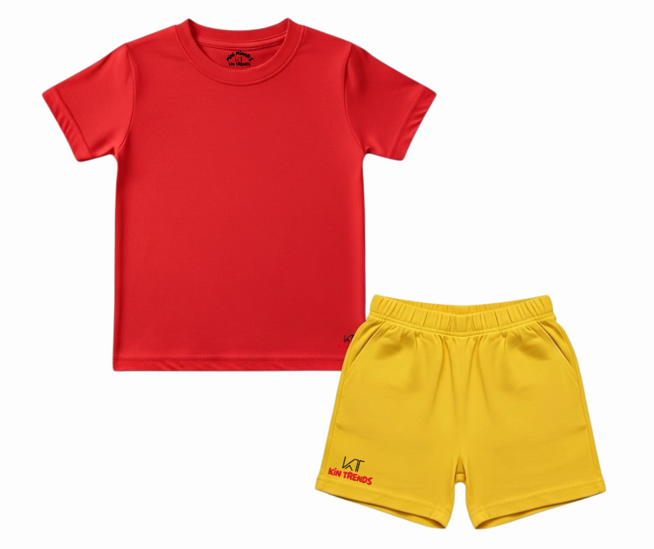 Contrast Color Plain Shorts Set