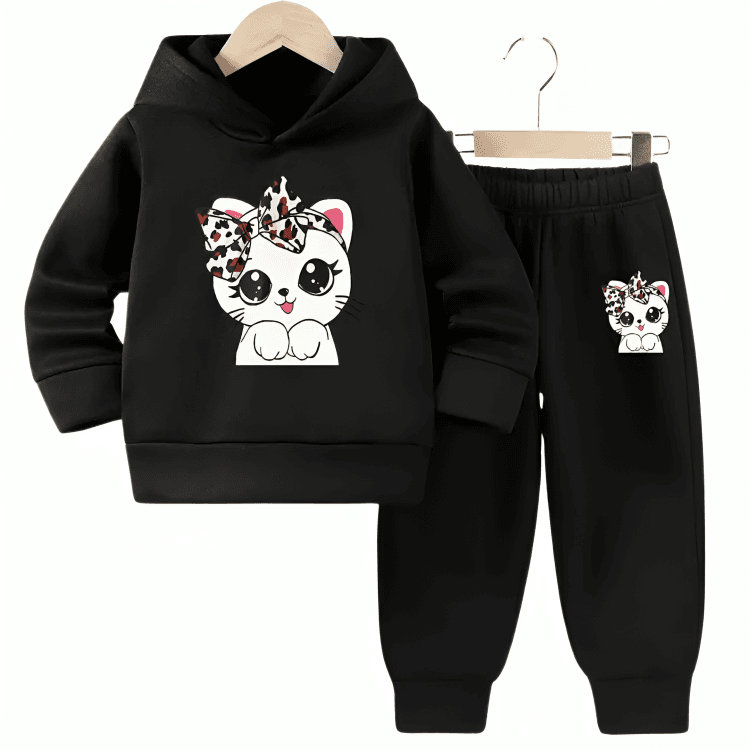 Girls Cat Fleece Hoodie Tracksuit - Kin Trends