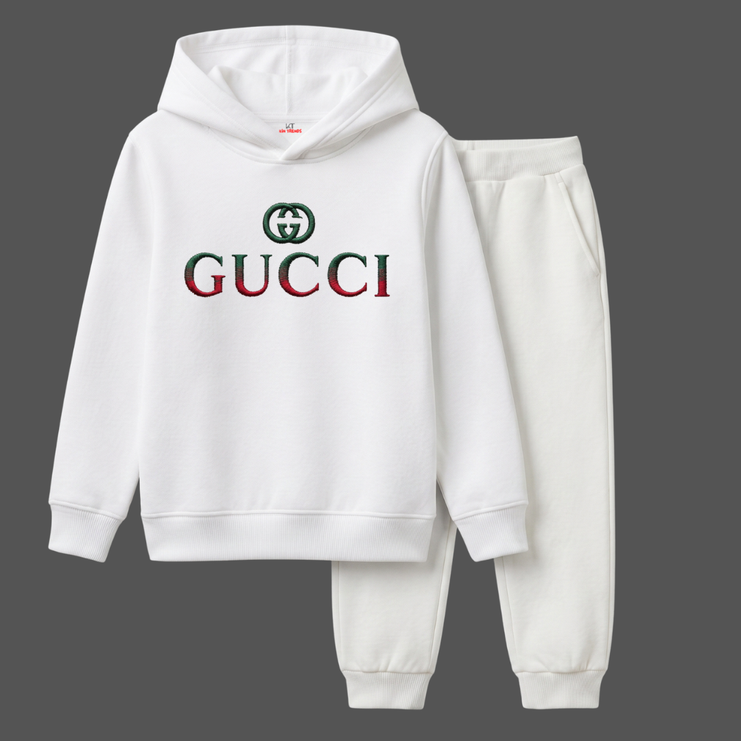 Kids Luxury White GCI Graphic Winter Hoodie & Jogger Pants Suit