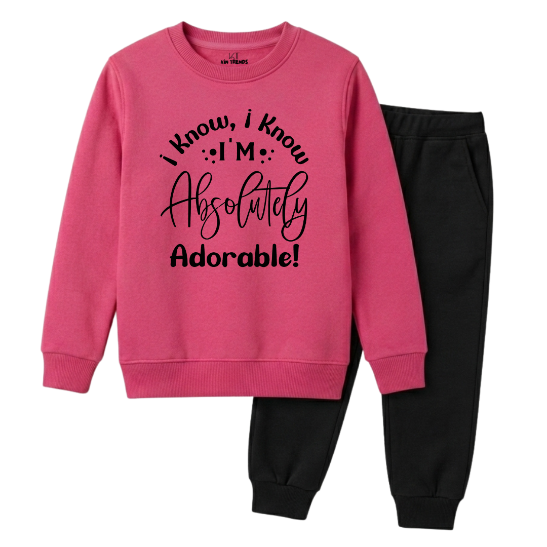 Girls Dark Pink & Black Cute Slogan Quote Graphic Winter Suit