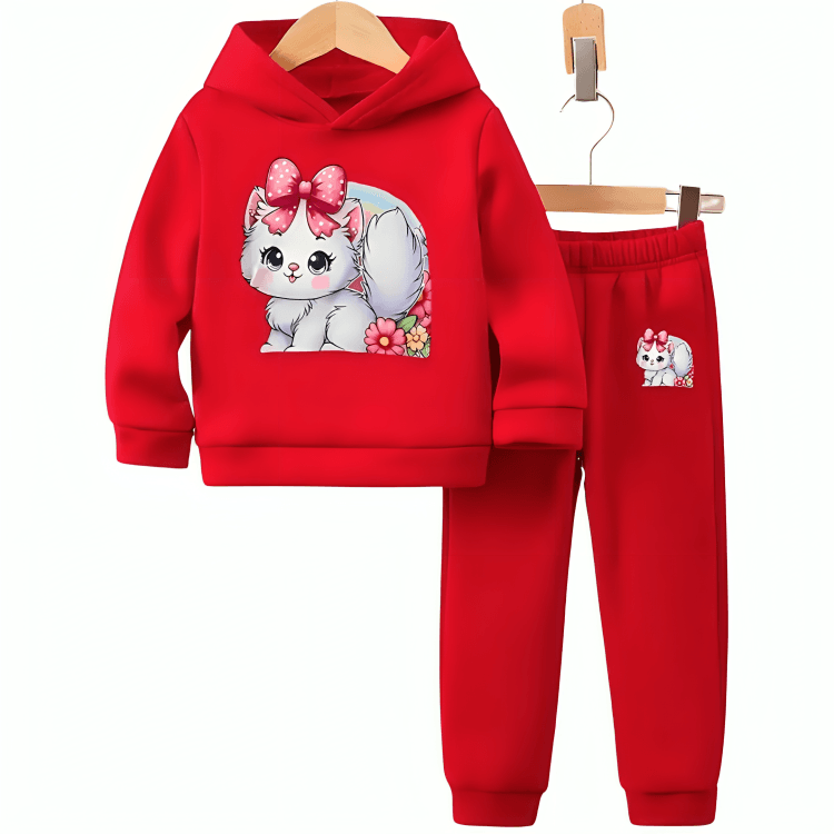 Girls Cat Fleece Hoodie Tracksuit - Kin Trends