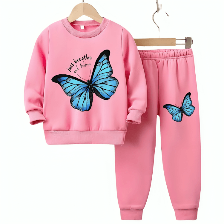Girls Butterfly Fleece Tracksuit - Kin Trends