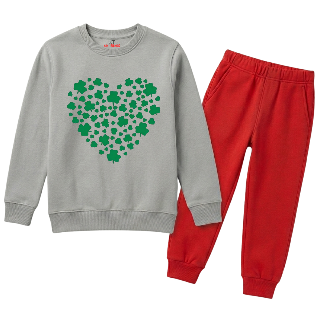 Green Clover Shamrock Heart Tracksuit - 2 Pcs