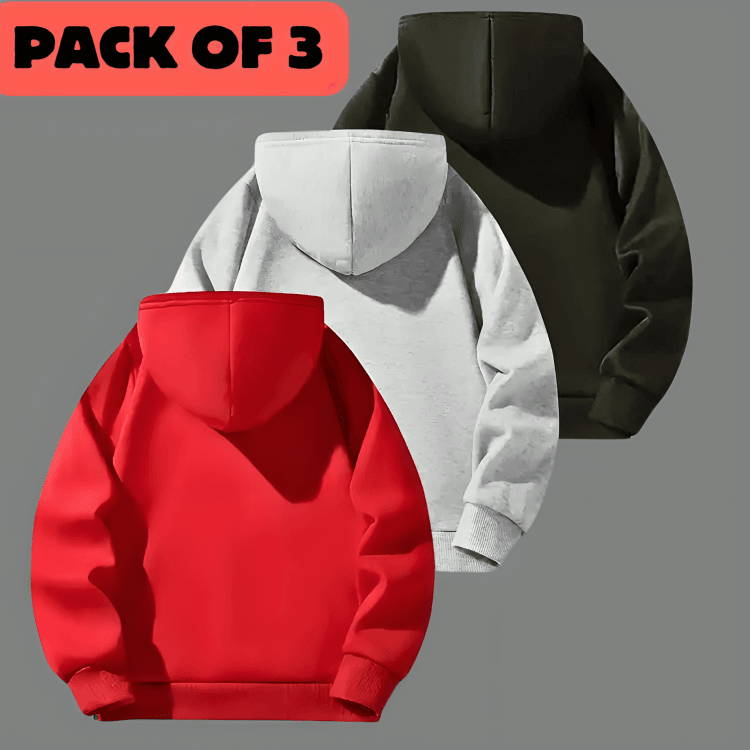 Pack Of 3 Plain Solid Color Winter sweatshirt and hoodie for boys and girls - Kin Trends