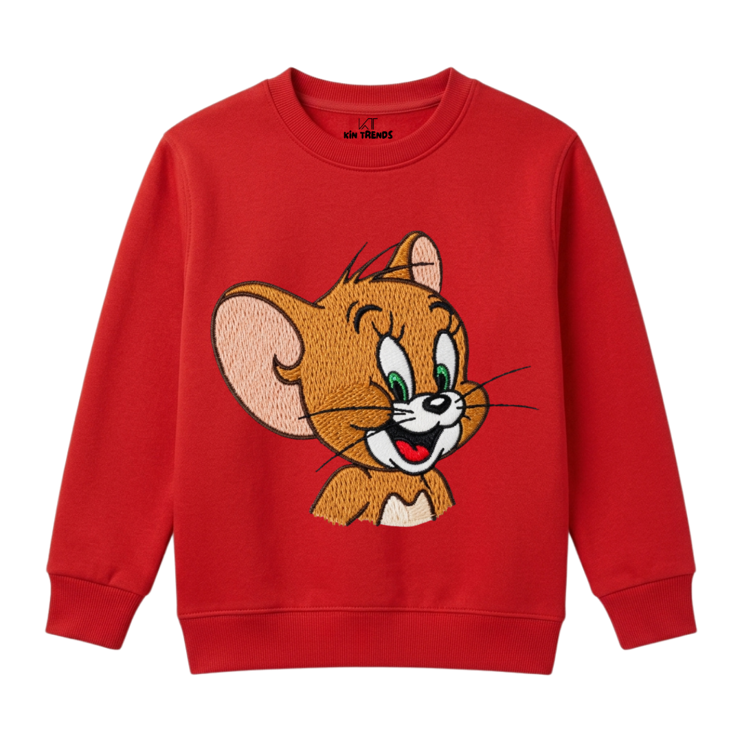 Playful Jerry Mouse Character Kids Winter Crewneck Sweatshirt
