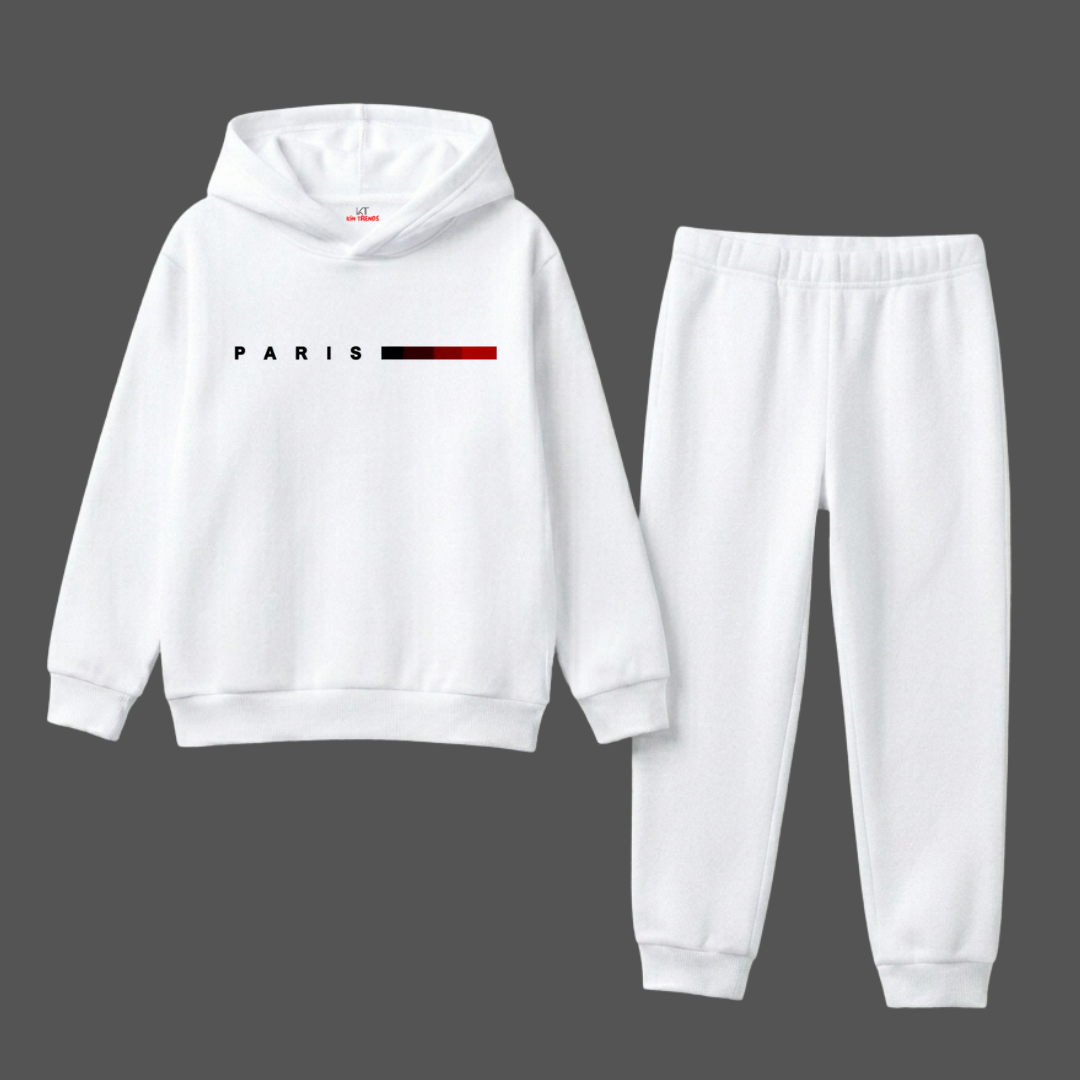 Kids Luxury All White Paris Winter Hoodie Suit