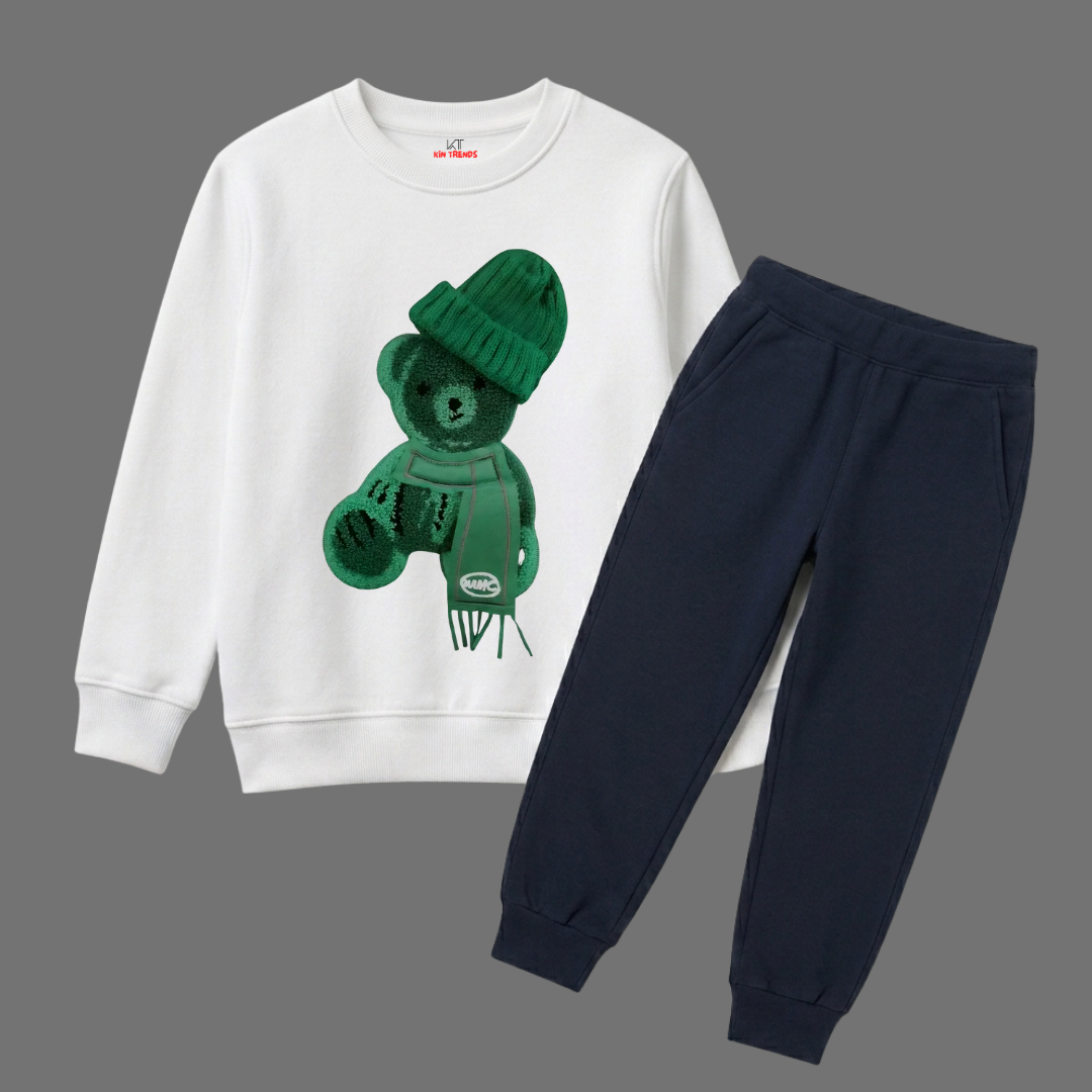 Fluffy Green Teddy Bear Tracksuit - 2 Pcs