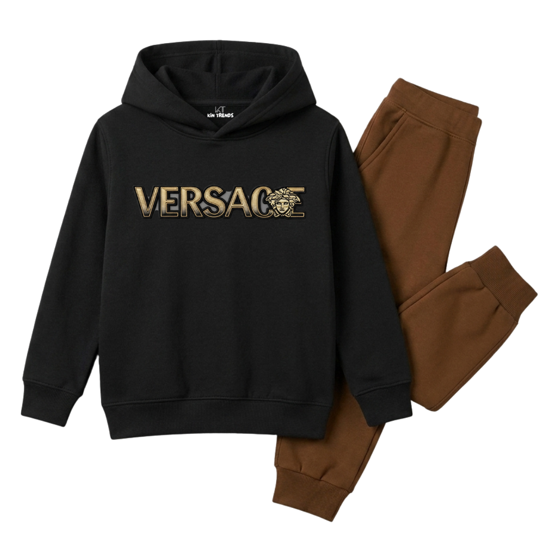 VRSC D1 Classic Gold Print Kids Winter Fleece Tracksuit - 2 Pcs
