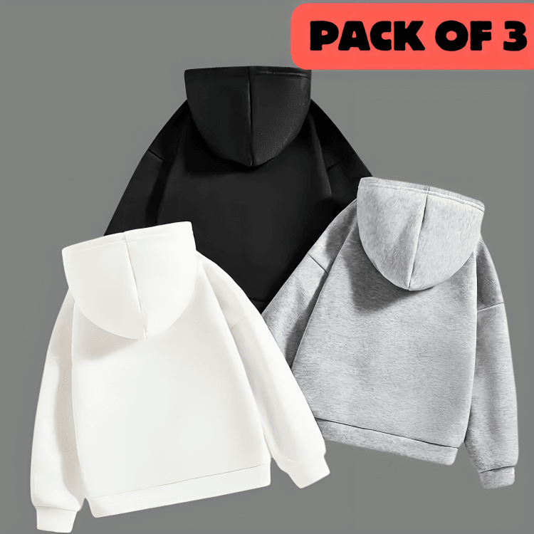 Pack Of 3 Plain Solid Color Winter sweatshirt and hoodie for boys and girls - Kin Trends