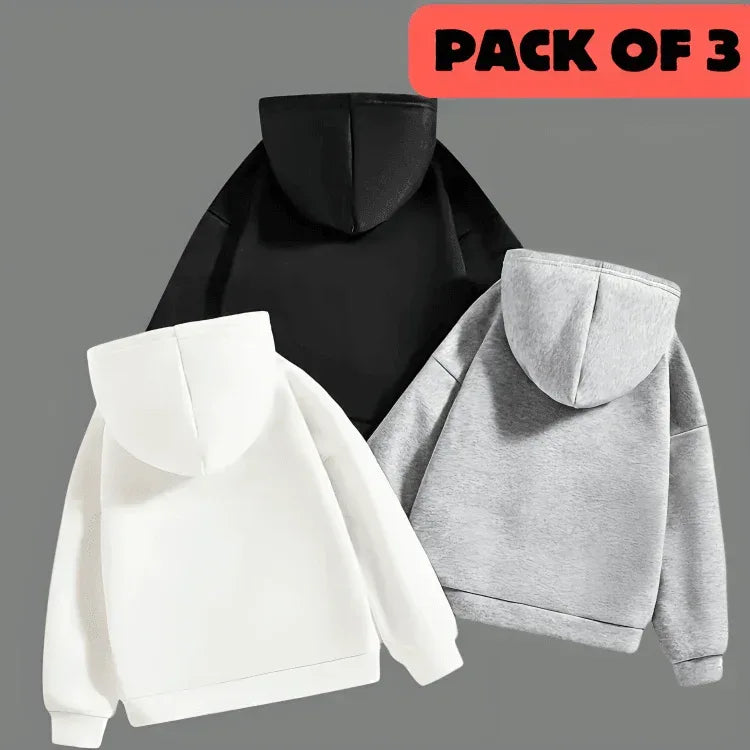 Pack Of 3 Plain Solid Color Winter sweatshirt and hoodie for boys and girls - Kin Trends