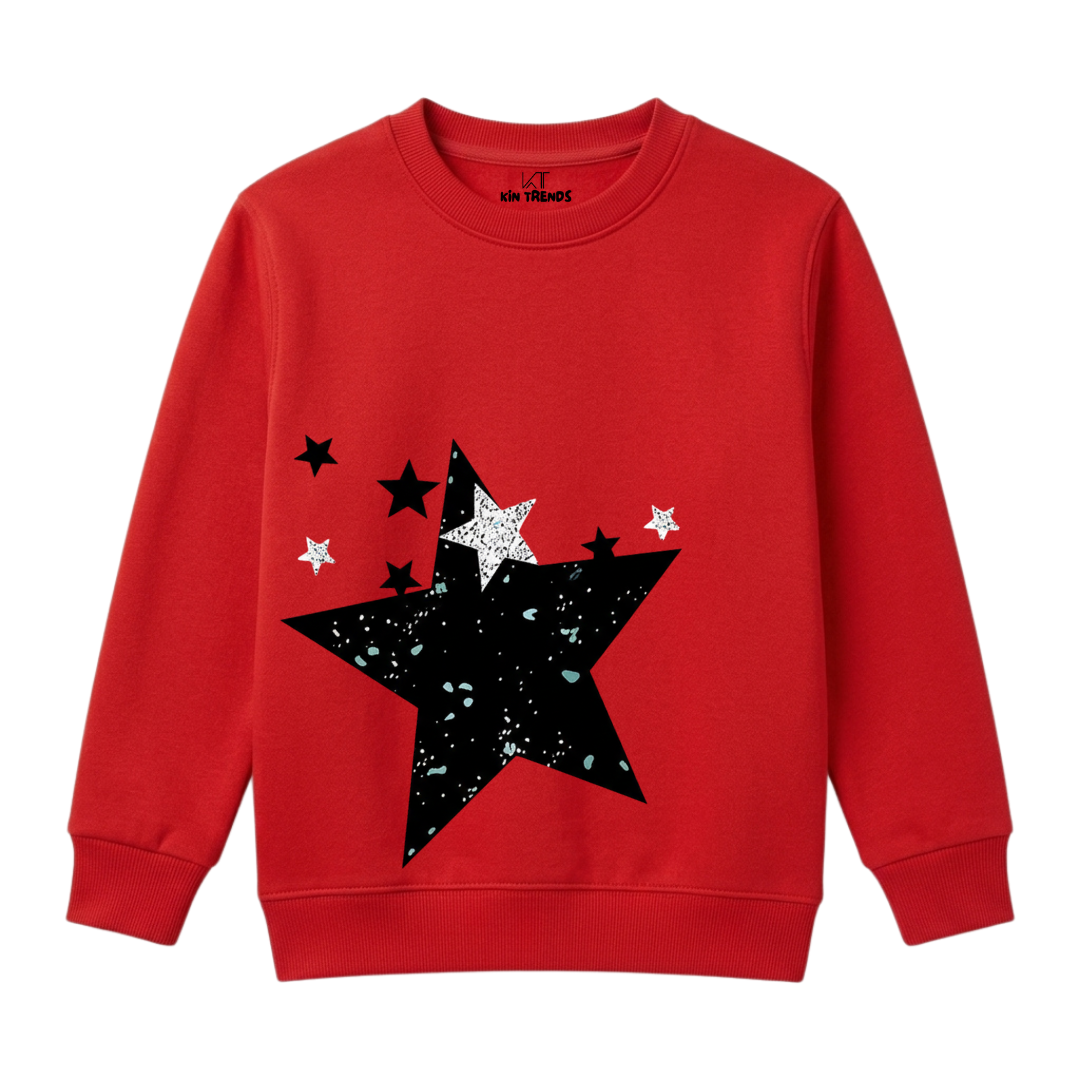 Kids Red Bold Speckled Star Silhouette Warm Sweatshirt