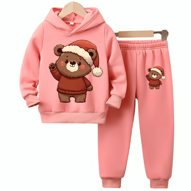 Bear Printed Fleece Hoodie Tracksuit - Kin Trends
