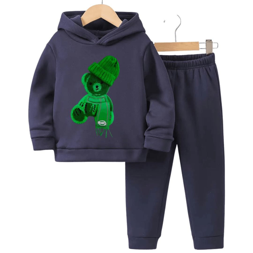 Printed Greeny Bear Fleece Hoodie Tracksuit - Kin Trends