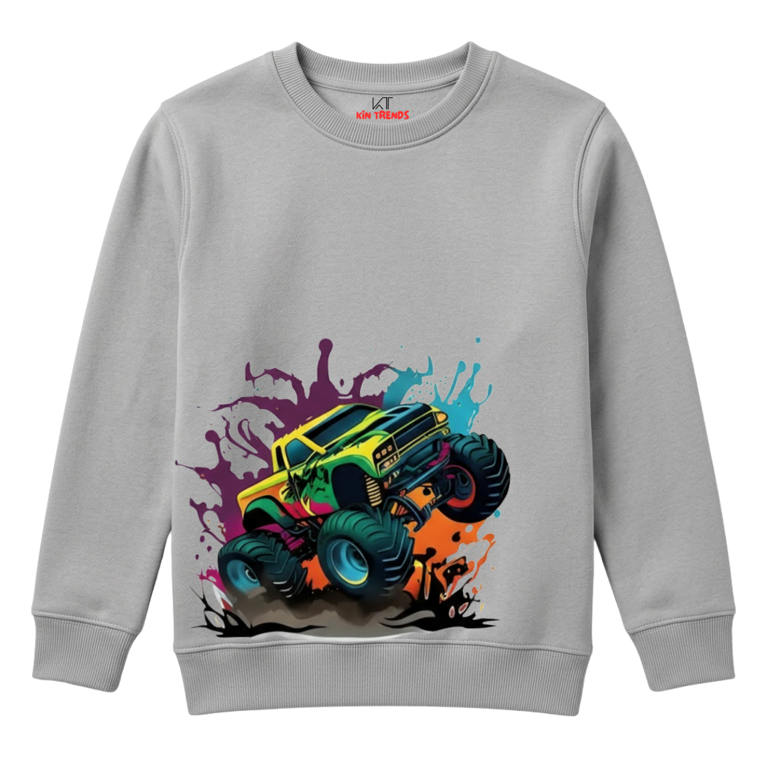 Monster Truck Splash Offroad Racing Kids Winter Sweatshirt