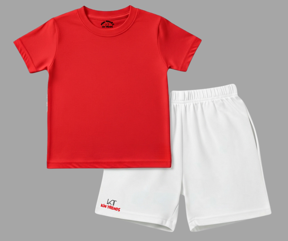 Contrast Color Plain Shorts Set