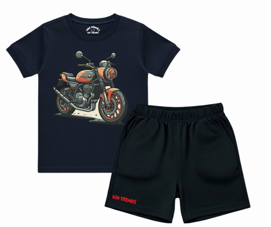 Retro Biker Tee & Shorts Combo | Kids T shirt and shorts| Mini Minors Kintrends