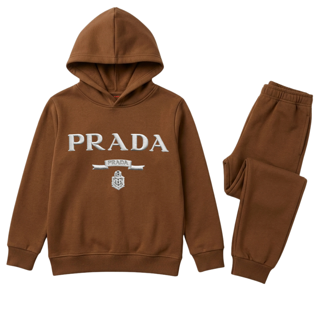 Kids Monochrome Coffee Brown PRDA Winter Hoodie Suit