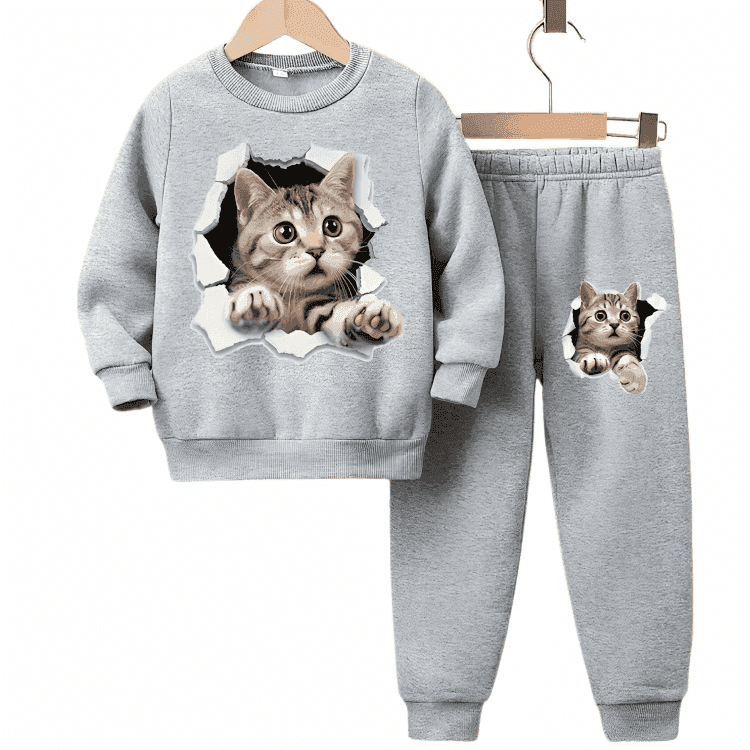 Cat Fleece Tracksuit - Kin Trends